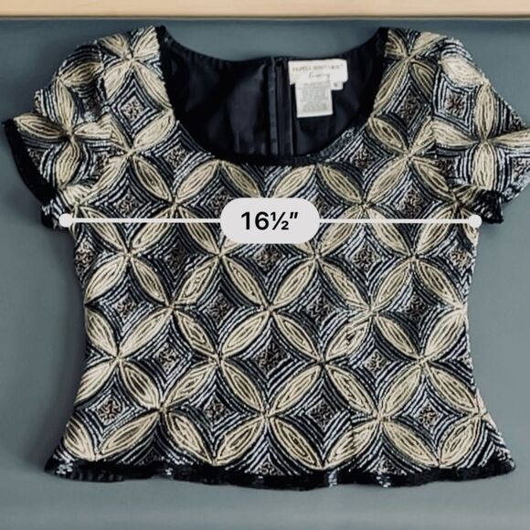 Papell Boutique Evening Black and Gold.Beaded 100% Silk Top - Picture 7 of 15